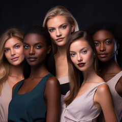 Portrait of beautiful cheerful multiethnic women group  with natural beauty and glowing skin