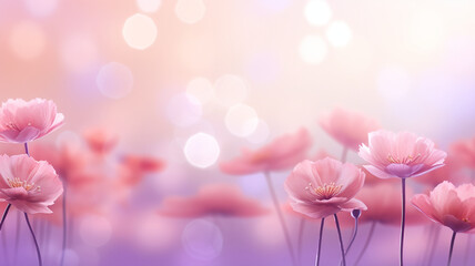 Obraz premium Realistic flowers, banner background with blur, boke, perfect for a celebration banner with space for text