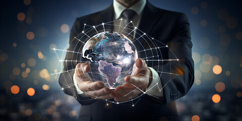 technologies,Hand holding globe,transformation of ideas and the adoption of technology in business in the digital,Businessman holding a glowing earth globe in his hands. 3D rendering, ai generated