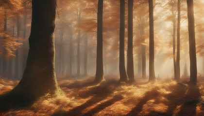 Autumn forest on a sunny morning