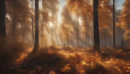 Autumn forest on a sunny morning
