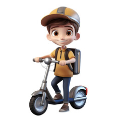 3d illustration of a food delivery men on scooter
