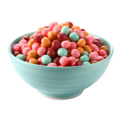 colorful round cereal in a white bowl isolated on transparent background ,generative ai
