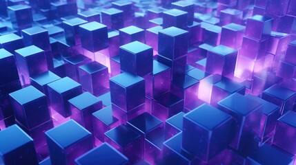Random blue and violet metallic cube blocks geometric shape background