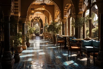 Rolgordijnen Architecture intérieur luxueux au maroc, hôtel, restaurant, riad. Luxurious interior architecture in Morocco, hotel, restaurant, riad. © Jerome Mettling