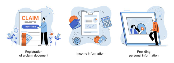Claim vector illustration. Navigate paperwork landscape with ease, turning your claim into financial project Transform your claim into financial success story by mastering paperwork Secure