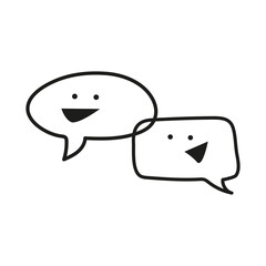 Two black and white funny talking clouds with eyes and smile. Pop art illustration. Human emotions and emoticon. Dialog box with cartoon eyes