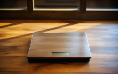 Closeup electronic weight scales top view angle