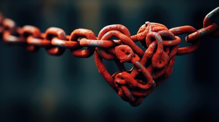Closeup red heart shaped chain on a dark background - obrazy, fototapety, plakaty