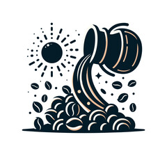 set of coffee beans in bag in graphic style hand-drawn vector illustration.