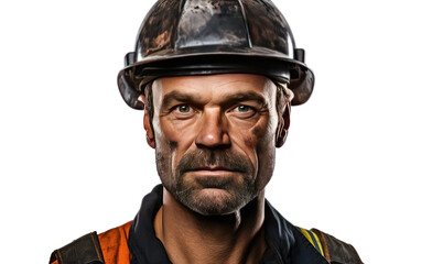 Miner Man In Mining Suit Isolated on a Transparent Background PNG. - obrazy, fototapety, plakaty
