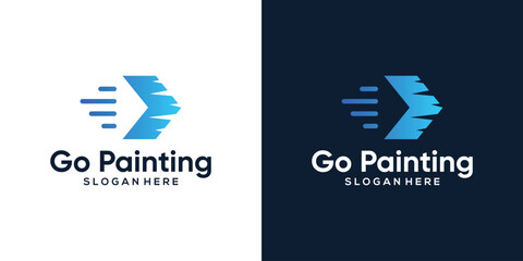 Go paint logo design template. Speed line with paint brush design graphic vector illustration. Symbol, icon, creative.