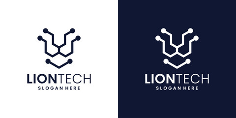 Abstract lion logo design template and technology connection logo with line style design graphic vector illustration. Symbol, icon, creative. © Crelaba_Std