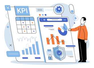 KPI key performance indicator. Vector illustration. Business plans should align with key performance indicators System optimization involves tweaking various performance indicators A KPI report