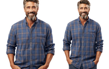Man With Stylish Denim T-Shirt Isolated on a Transparent Background PNG.