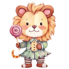 Cute Lion Lollipop Watercolor Clipart Illustration