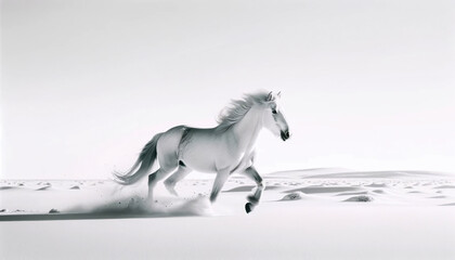 Obraz na płótnie Canvas Dynamic running horse, white snow background