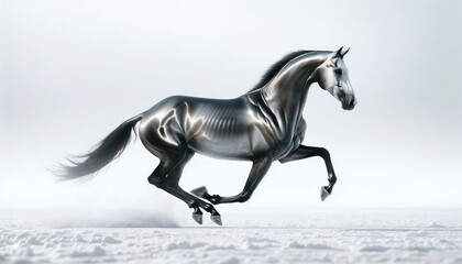 Obraz na płótnie Canvas Dynamic running horse, white snow background