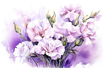 Watercolor Purple Lisianthus Plant Background