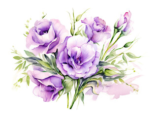 Fototapeta premium Watercolor Purple Lisianthus Plant Background