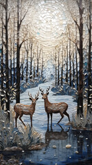 Snow covered trees. AI generated art illustration.