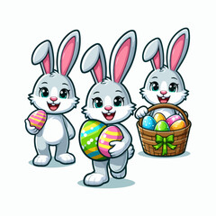 a cute fluffy white easter bunny with easter egg vector illustration