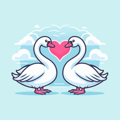Two swans forming love shape illustration, two swans formed love shape, swans love, lover's day background, valentines day background