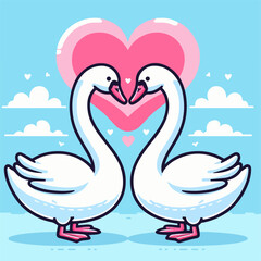 Two swans forming love shape illustration, two swans formed love shape, swans love, lover's day background, valentines day background