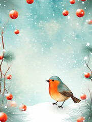 colorful Christmas robin themed background with bird created with Generative Ai
