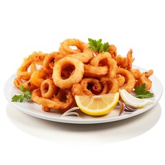 Professional food photography of Calamari, isolated on white background, Calamari isolated on white background