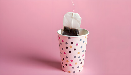Paper cup with tea bag.