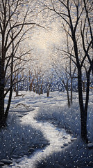 Snow covered trees. AI generated art illustration.