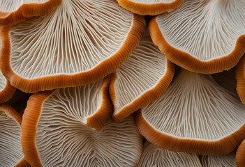 close up of the gills on the underside of a mushroom. - obrazy, fototapety, plakaty