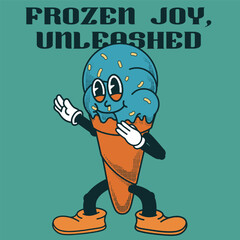 Ice Cream Character Design With Slogan Frozen joy, unleashed