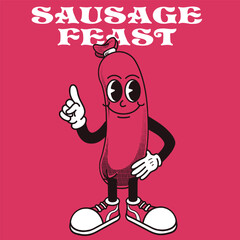 Sausage Character Design With Slogan Sausage feast
