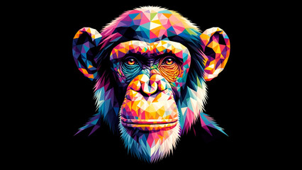 Colorful Polygonal Chimpanzee. Type H - Generated by AI
