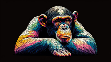 Colorful Polygonal Chimpanzee. Type O - Generated by AI