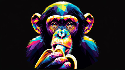 Colorful Polygonal Chimpanzee. Type M - Generated by AI