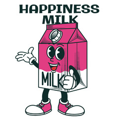 Milk Character Design With Slogan Happiness milk
