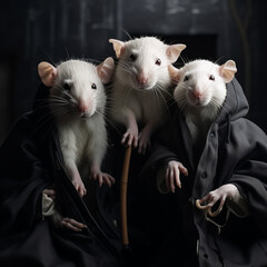 beautiful photo of 3 rats, black and white color, anime style created with Generative Ai