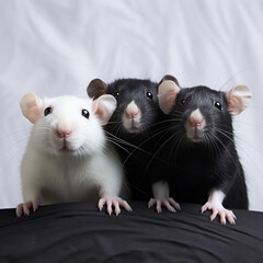 beautiful photo of 3 rats, black and white color, anime style created with Generative Ai