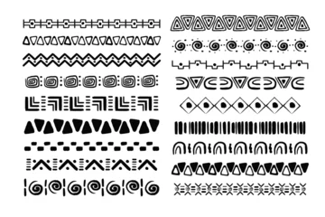 Papier Peint photo Style bohème Set african tribal motive border in doodle hand drawn style from geometrical shapes isolated on white background. boho scandinavian srtoke, traditional native decor.