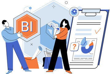 Business intelligence. Vector illustration Managers play crucial role in coordinating teams and resources Reports summarize key findings and recommendations Success is achieved through strategic