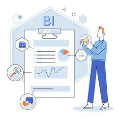 Business intelligence. Vector illustration People are driving force behind business operations and growth Design influences user experiences and brand perception Information is valuable asset