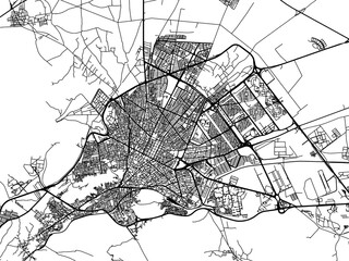 Obraz premium Vector road map of the city of Arak in Iran with black roads on a white background.