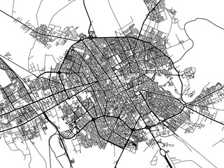 Fototapeta na wymiar Vector road map of the city of Kerman in Iran with black roads on a white background.