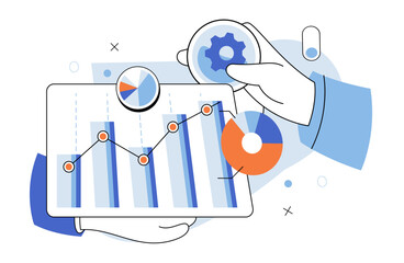 KPI key performance indicator. Vector illustration. Strategic planning benefits from financial datanalysis Business analytics use key performance indicators optimization Progress easier measure