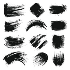 Vector big black grunge effect set of brush strokes  