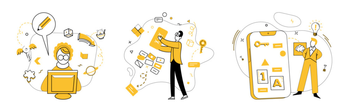 Business thinking vector illustration. The symphony success is orchestrated by harmonious notes business thinking Strategy and analysis build bridges over river challenges in business thinking