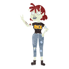 freehand retro cartoon alien rock fan girl